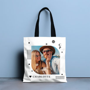 Tote Bag Monogramme Nom Photo Tendance Simple Moderne