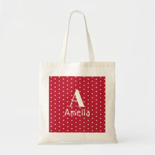 Tote Bag Monogramme Nom Typographie Pois rouge Motif