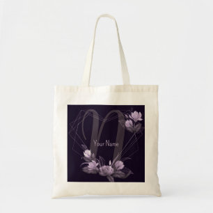 Tote Bag Monogramme Nom Violet Floral Violet Cadre géométri