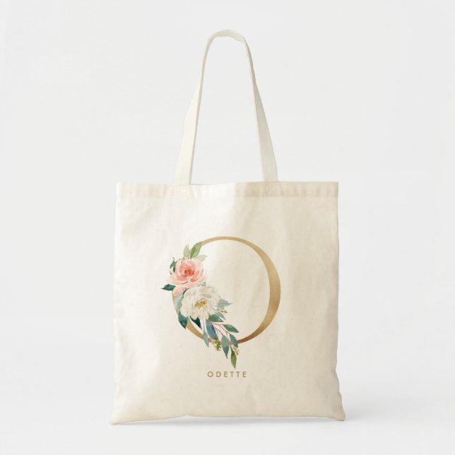 Tote Bag Monogramme O Lettre Florale Pivoine Demoiselle d'H (Devant)