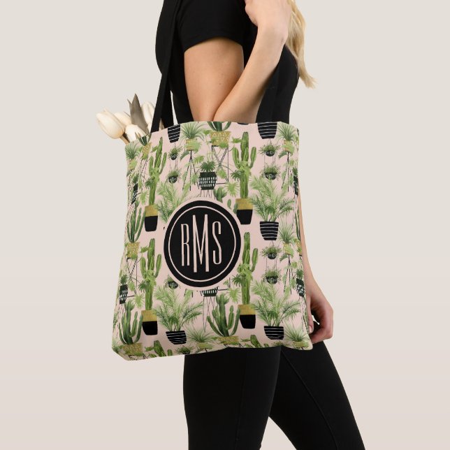 Tote Bag Monogramme | Oasis intérieure | Motif de ligne Pla (De près)