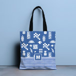 Tote Bag Monogramme Oiseau géométrique Abstrait Flore Bleu<br><div class="desc">Monogramme Abstrait Geometry Bird Floral Blue Girly Chic Sac fourre-tout dispose d'un design moderne abstrait bleu et blanc super géométrique, rétro matisse floral avec arcs-en-ciel et oiseaux en bleu et blanc avec votre monogramme personnalisé ci-dessous. Parfait pour l'anniversaire, la fête des mères, les cadeaux de Noël, les célébrations et plus...</div>