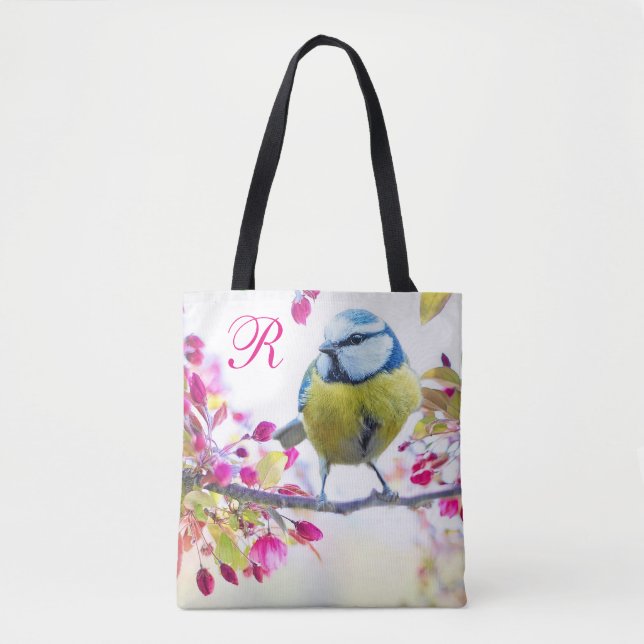 Tote Bag Monogramme Oiseaux et fleurs (Devant)