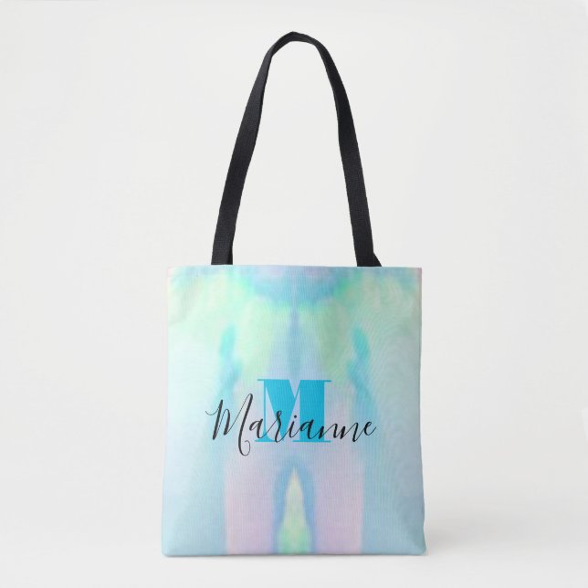 Tote Bag monogramme optique rose et pierre à gemmes bleue (Devant)