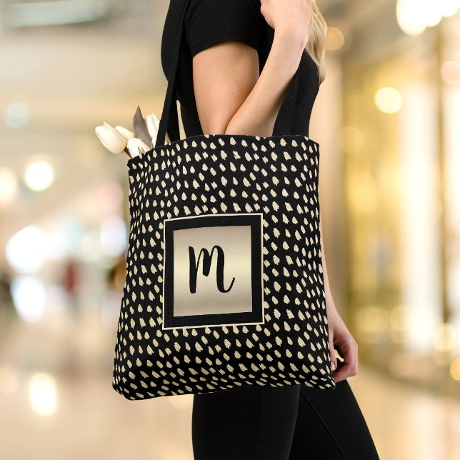 Tote Bag Monogramme or feuille d'or noire écriture cursive  (Créateur téléchargé)