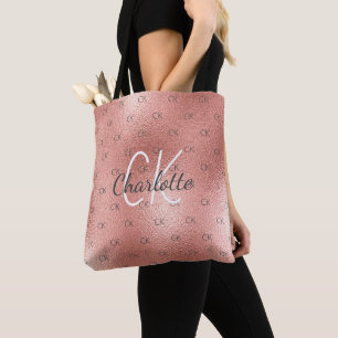 Tote Bag Monogramme or rose élégant script