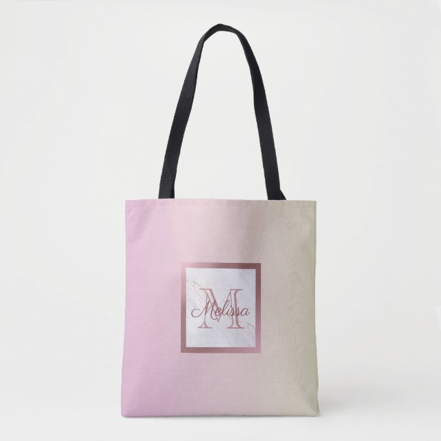 Tote Bag Monogramme or Rose en marbre rose (Devant)
