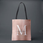 Tote Bag Monogramme or rose Glam en métal brossé Script<br><div class="desc">Glam rose Rose Or brossé métal Script Monogramme Sac fourre-tout</div>