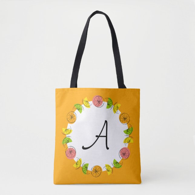 Tote Bag Monogramme orange Citrus Circle sur fourre-tout (Devant)