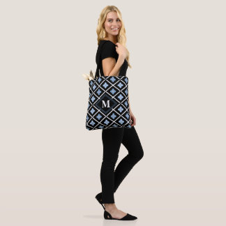 Tote Bag Monogramme Oriental Motif Sakura bleu