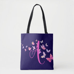 Tote Bag Monogramme Papillon bleu rose