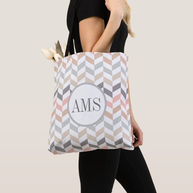 Tote Bag Monogramme Pastel Herringbone (De près)