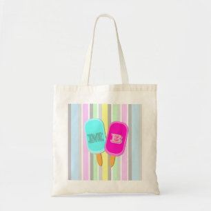 Tote Bag Monogramme Pastel Stripes et Popsicles