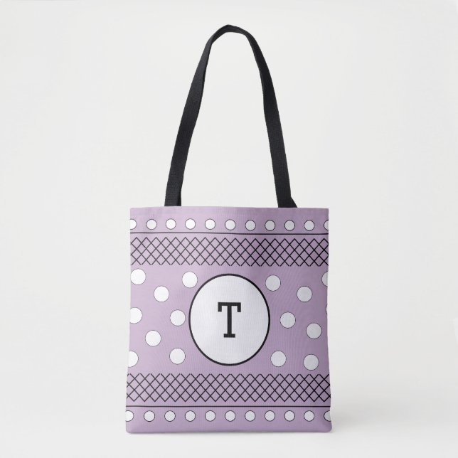 Tote Bag Monogramme Pastel Violet à pois (Devant)