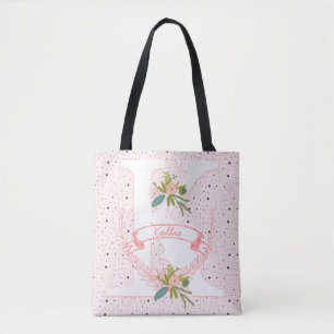 Tote Bag Monogramme Peacht rose Random Dot & Boho Floral