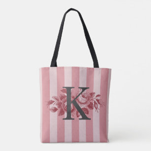 Tote Bag Monogramme personnalisable Pink Stripes Roses de c