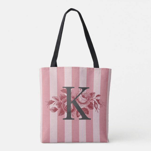 Tote Bag Monogramme personnalisable Pink Stripes Roses de c (Dos)