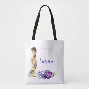 Tote Bag Monogramme personnalisé à cadre d'or de sirène