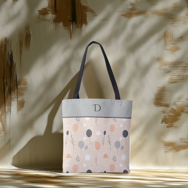 Tote Bag Monogramme personnalisé avec feuillage pastel mini (Créateur téléchargé)