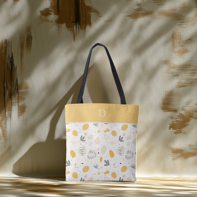 Tote Bag Monogramme personnalisé avec Motif botanique Abstr (Créateur téléchargé)
