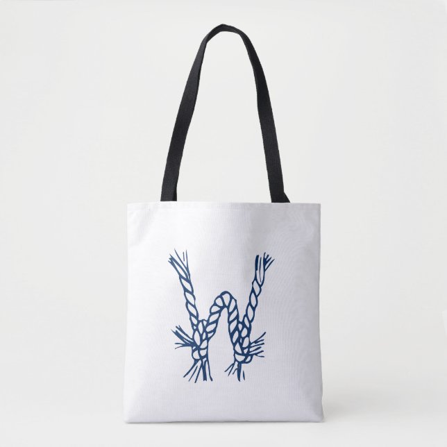 Tote Bag Monogramme personnalisé bleu blanc (Devant)