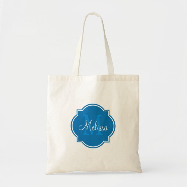 Tote Bag Monogramme personnalisé bleu éblouissant Fourre-to (Devant)