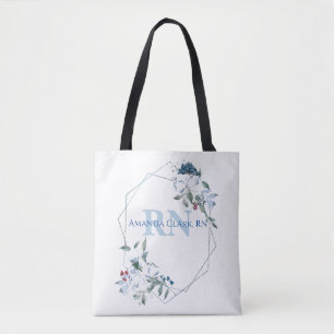 Tote Bag Monogramme personnalisé bleu floral