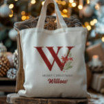 Tote Bag Monogramme personnalisé cadeau de Noël<br><div class="desc">Ce monogramme de Noël personnalisé et le design de nom sont parfaits pour les enfants comme pour les adultes. Ceci peut être imprimé avec n'importe quel nom et lettre. Facile à éditer et à imprimer! Ils font un cadeau de Noël parfait, le rembourrage, l'échange de cadeaux de vacances ou l'utiliser...</div>