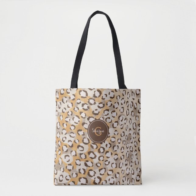 Tote Bag Monogramme personnalisé Cheetah Imprimer Motif ani (Devant)