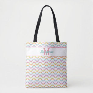 Tote Bag Monogramme personnalisé Colorful Wavy Stripes Past