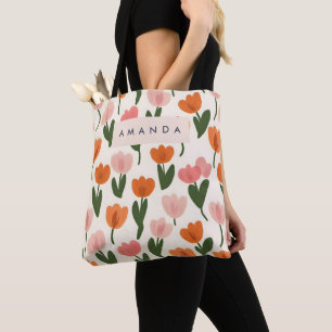 Tote Bag Monogramme Personnalisé Cute Spring Tulip Motif