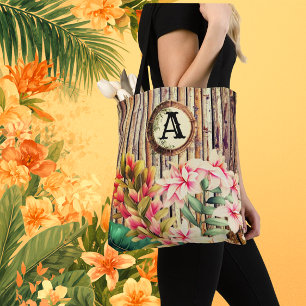 Tote Bag Monogramme personnalisé de bambou et de fleurs tro