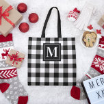 Tote Bag Monogramme personnalisé de buffle noir et blanc<br><div class="desc">Le sac fourre-tout élégant présente un design à motif plaid pour buffle noir et blanc à grande échelle avec un original monogramme personnalisé qui peut être personnalisé.</div>
