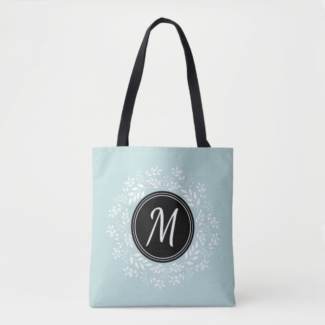 Tote Bag Monogramme personnalisé de couronne florale bleu p (Devant)