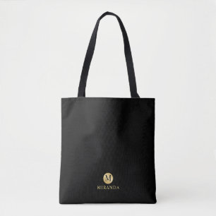 Tote Bag Monogramme personnalisé de luxe noir et or