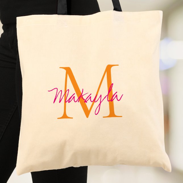 Tote Bag Monogramme personnalisé écriture rose (Créateur téléchargé)