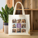 Tote Bag Monogramme personnalisé Eggplant et collage photo<br><div class="desc">Vous pouvez utiliser des photos Instagram pour cette conception. Utilisez 8 photos carrés pour créer un cadeau unique et personnel. Ou vous pouvez garder le chiot hipster et faire un gardien branché. Si vous avez besoin d'ajuster les images,  cliquez sur l'outil personnaliser pour apporter des modifications.</div>