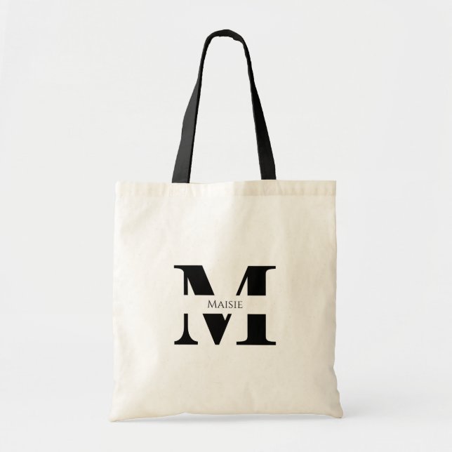 Tote Bag Monogramme Personnalisé Élégant Simple Moderne Noi (Devant)