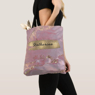 Tote Bag Monogramme personnalisé en or rose diamant paillet