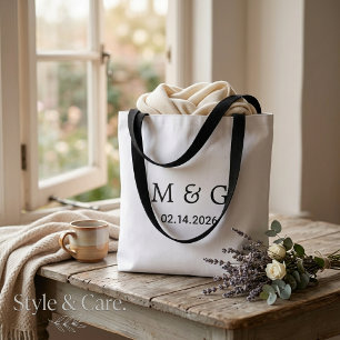 Tote Bag Monogramme personnalisé et date personnalisée sur 