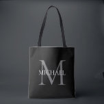 Tote Bag Monogramme personnalisé et nom noir<br><div class="desc">Monogramme et cadeaux de nom élégants personnalisés avec monogramme personnalisé dans le style de police serif classique avec boîte de nom au milieu du monogramme.</div>