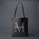 Tote Bag Monogramme personnalisé et nom noir<br><div class="desc">Monogramme et cadeaux de nom élégants personnalisés avec monogramme personnalisé dans le style de police serif classique avec boîte de nom au milieu du monogramme.</div>