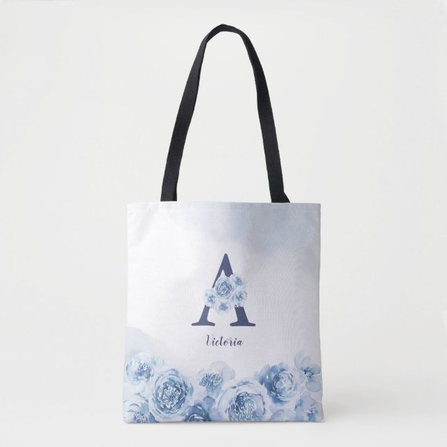 Tote Bag Monogramme personnalisé femme d'accueil fleurie bl (Devant)