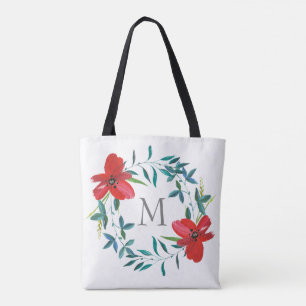 Tote Bag monogramme personnalisé fleur peinte personnalisée