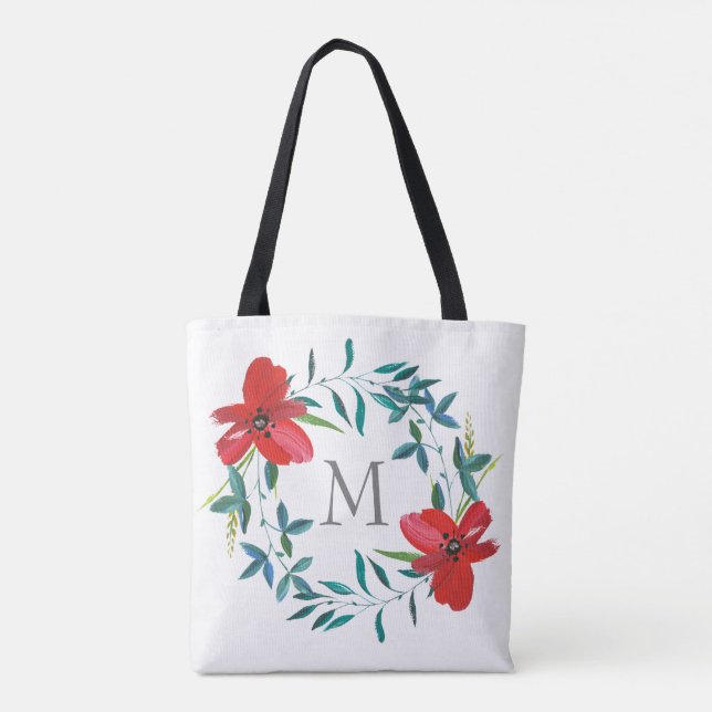 Tote Bag monogramme personnalisé fleur peinte personnalisée (Dos)