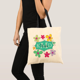 Tote Bag Monogramme personnalisé floral de cadre vert de