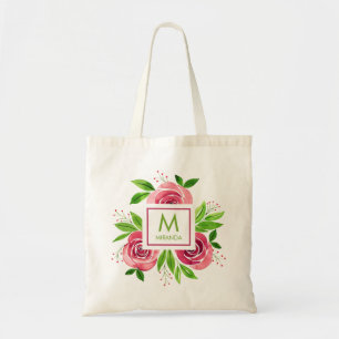 Tote Bag Monogramme personnalisé floral rose
