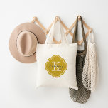 Tote Bag Monogramme personnalisé Gold<br><div class="desc">Cute Girly Sac fourre-tout moderne avec un nom personnalisé personnalisé et le Monogramme initial dans une Vintage marocaine Quatrefoil Forme de trèfle Cadre</div>