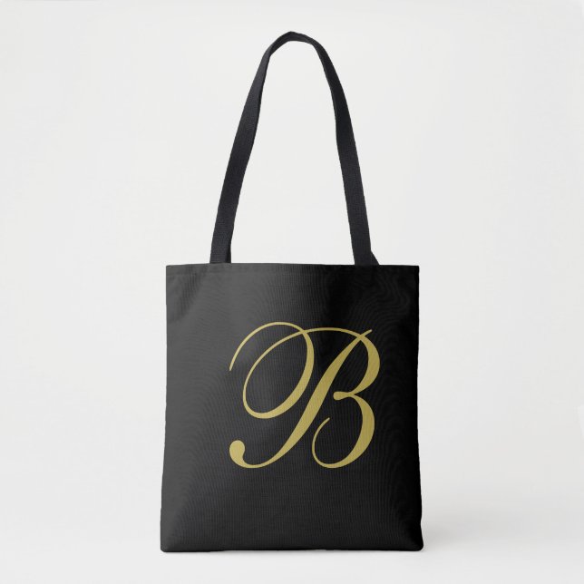 Tote Bag Monogramme personnalisé Gold & Black (Devant)