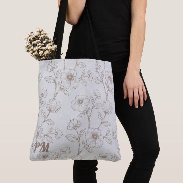 Tote Bag Monogramme personnalisé gris (De près)